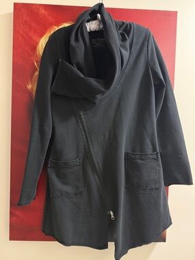 neon buddha Black Asymmetrical Cowl Zip Sweater Coat